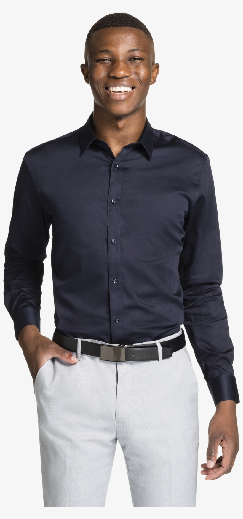 Navy Mission Slim Fit Dress Shirt - Standing, transparent png download
