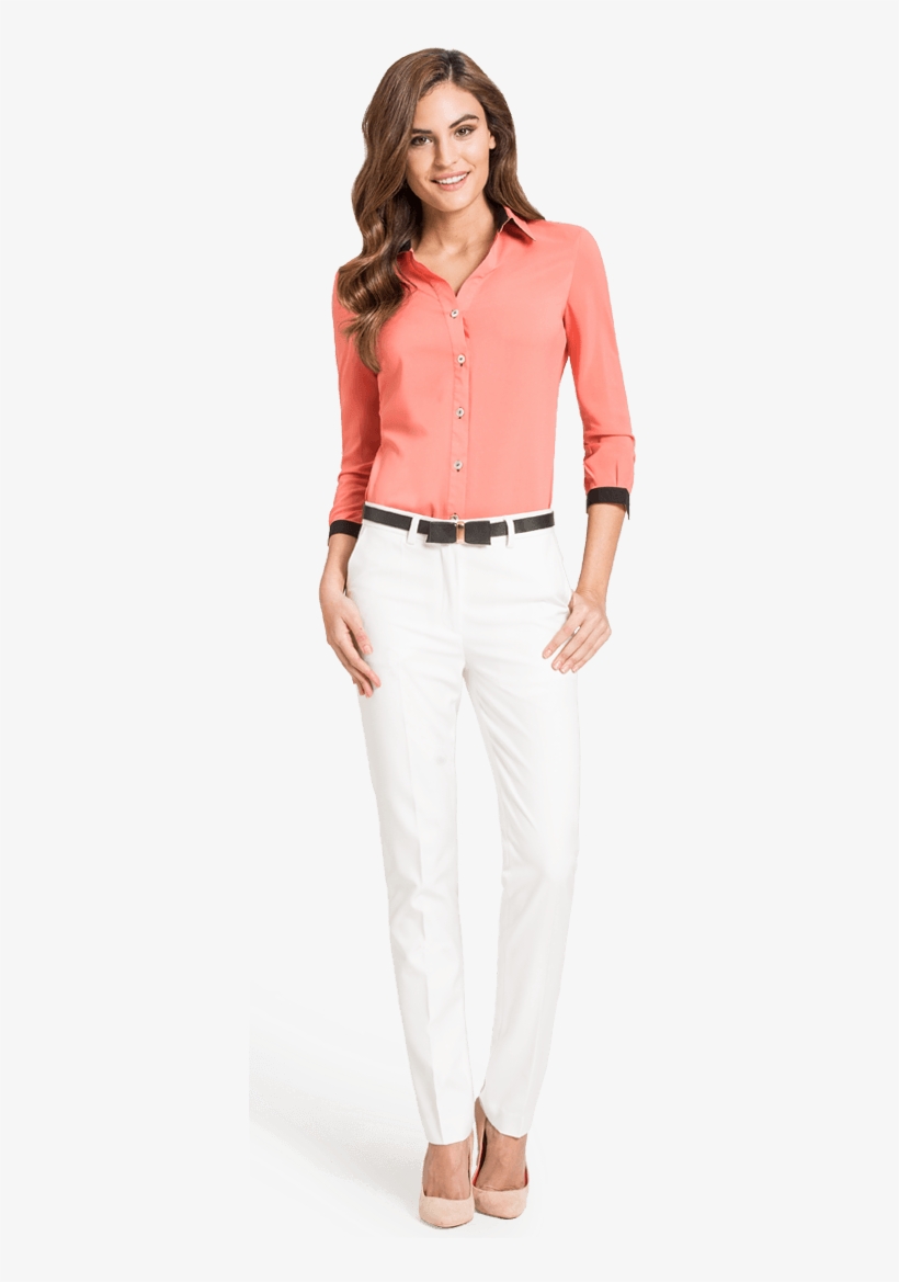 Coral Blouse With Black Trim - Formal Wear, transparent png download