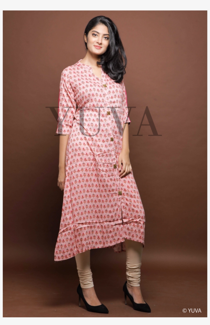 Pastel Pink Rayon A-cut Kurti With Uneven Hemline - Photo Shoot, transparent png download