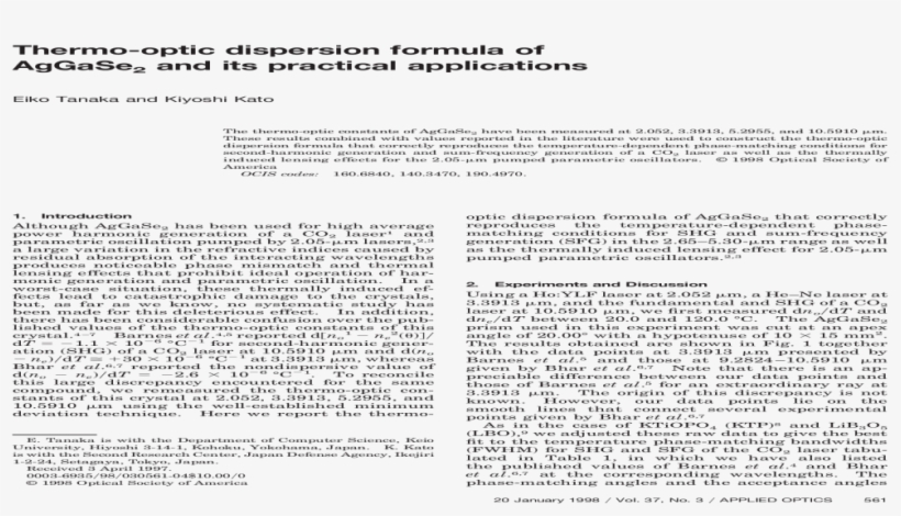 Thermo-optic Dispersion Formula Of Aggase 2 And Its - Document, transparent png download