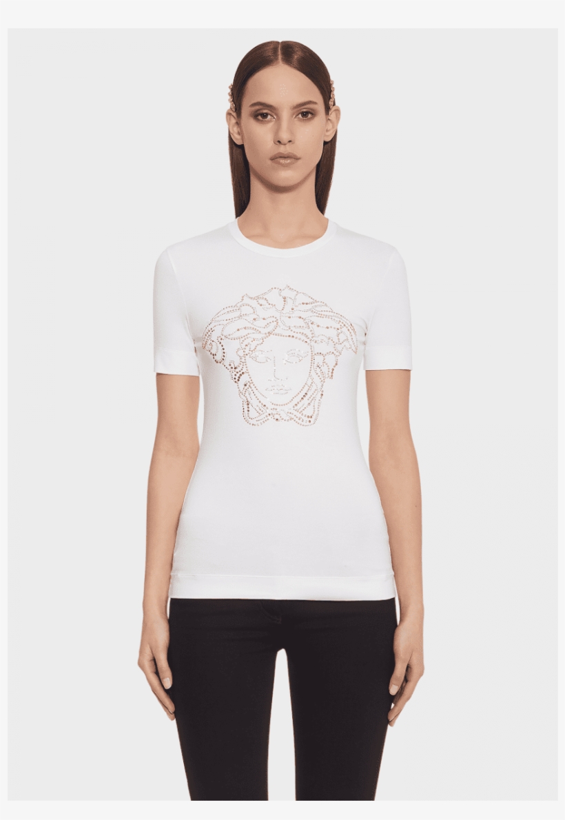 Young Versace Girls Ivory Studded Logo Top - Fashion Model, transparent png download