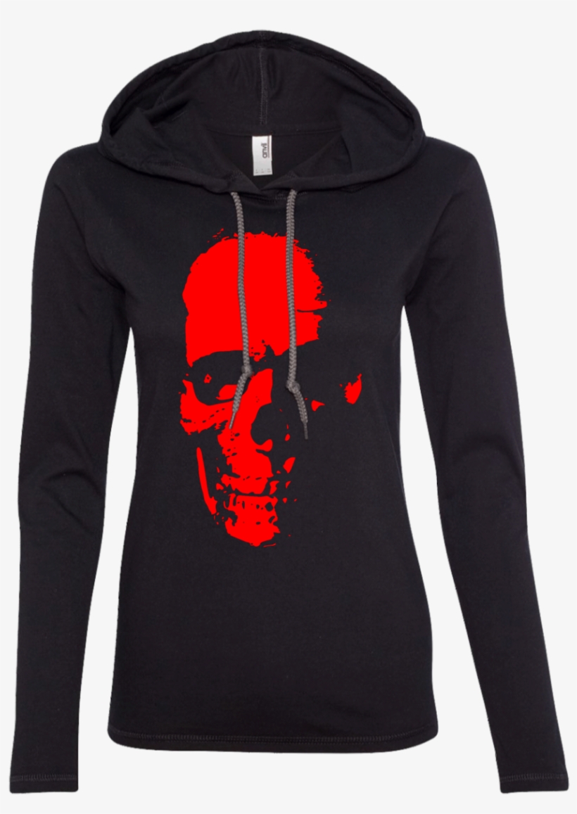Red Skull Ladies' Hooded Long Sleeve, transparent png download