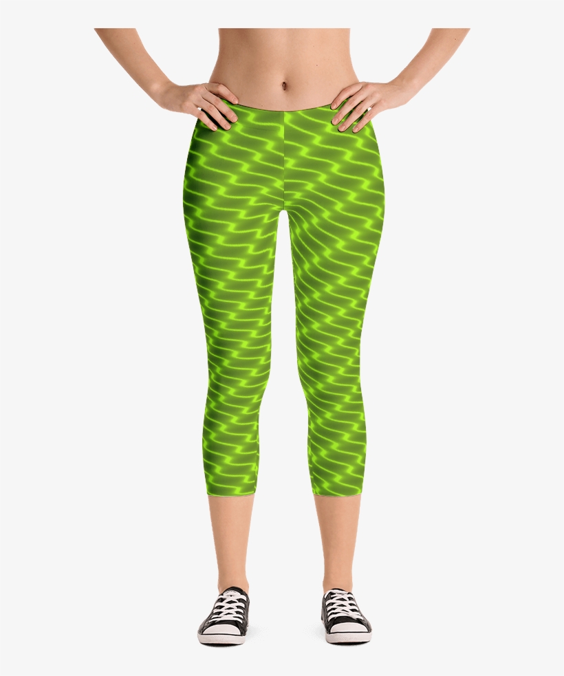 Neon Wavy Lines Yellow Capri Leggings - Capri Pants, transparent png download
