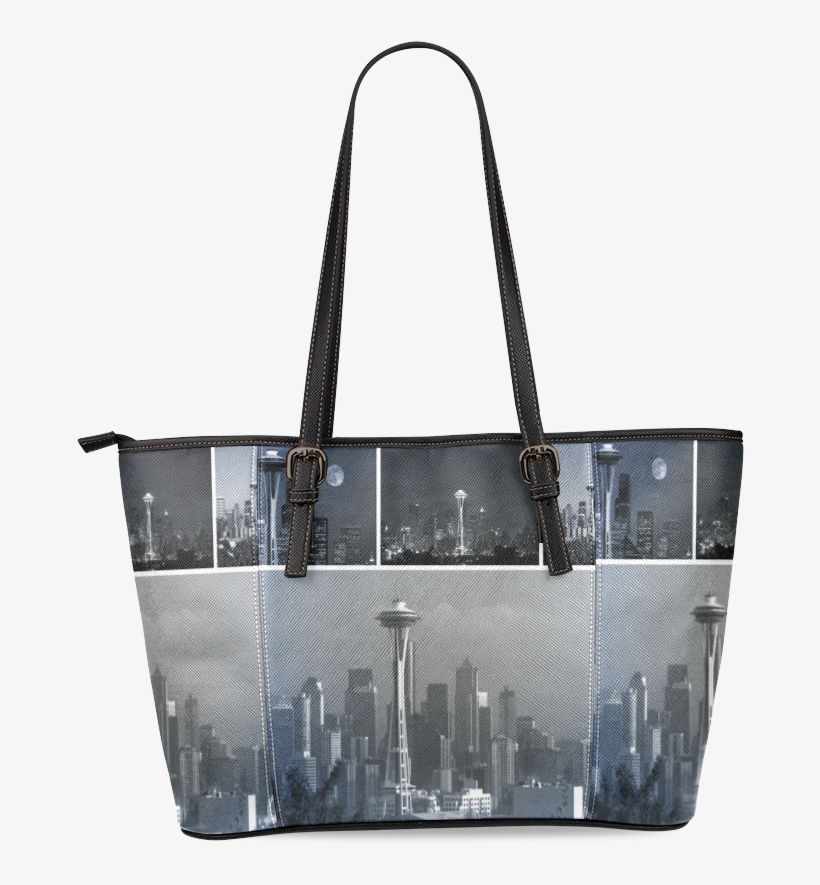 Grey Seattle Space Needle Collage Leather Tote Bag/large - Tote Bag, transparent png download