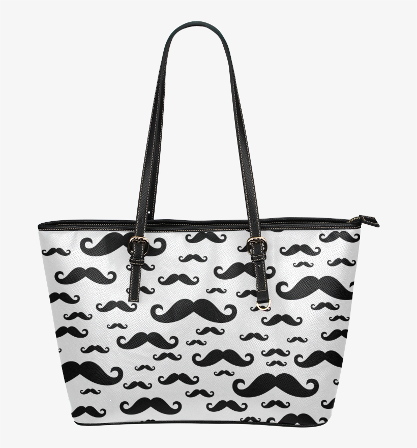 Black Handlebar Mustache / Moustache Pattern Leather - Tote Bag, transparent png download