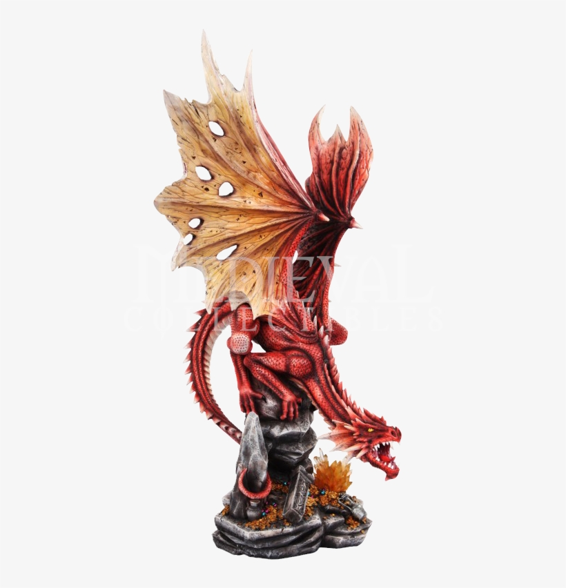 Roaring Red Dragon With Treasure Statue - Statue, transparent png download