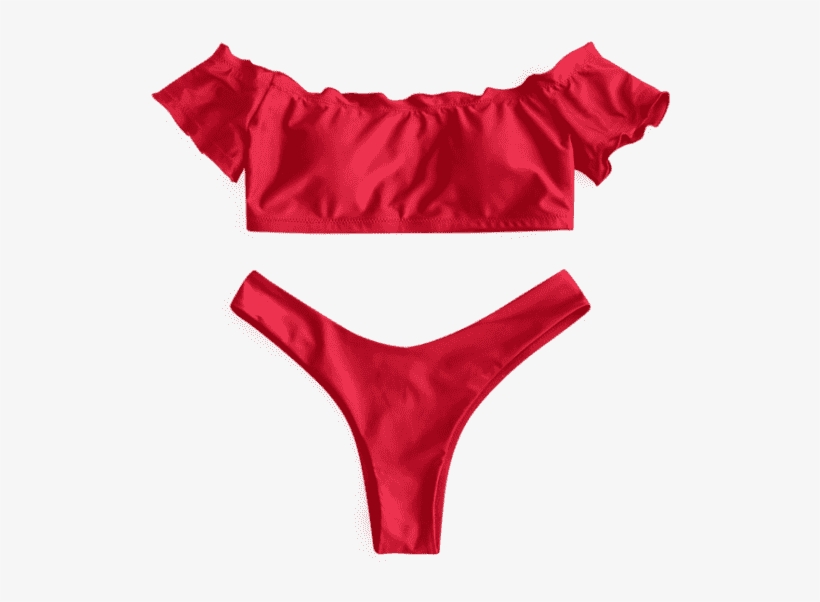 Lettuce Trim Off Shoulder Thong Bikini Set, transparent png download
