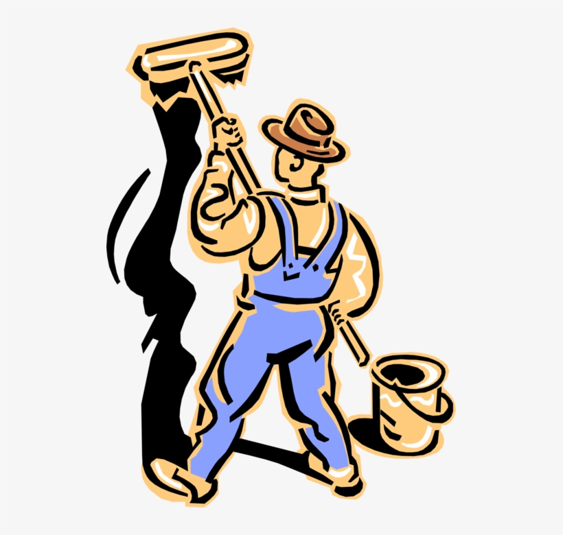 Vector Illustration Of 1950's Vintage Style Home Renovation - Man Painting Wall, transparent png download