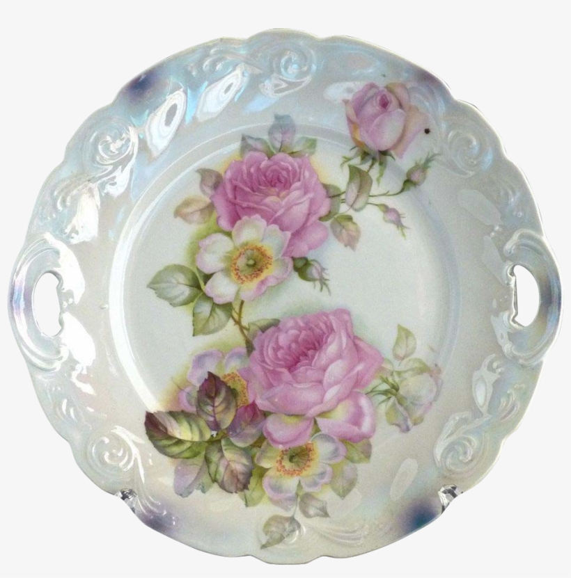 Antique Cake Plate Heirloom Roses Bavaria Lusterware - Ceramic, transparent png download