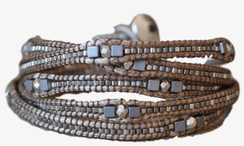 Wrap Bracelet Beaded In Silver, Grey And Gold Tread, transparent png download