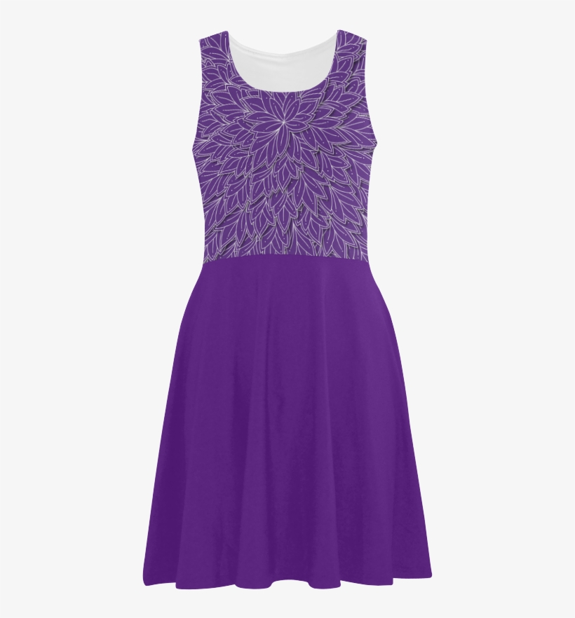 Royal Purple Leaf Pattern With Solid Purple Skirt, - Day Dress, transparent png download