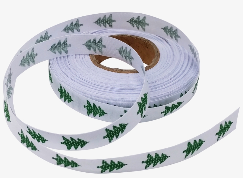 White Ribbon With Green Tree Design - Christmas Tree, transparent png download