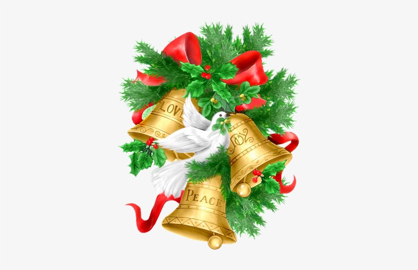 Christmas Pine Branch Golden Bells And Doves Png Clipart - Christmas Day, transparent png download