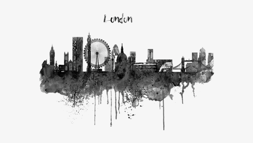 Bleed Area May Not Be Visible - London Skyline Black And White Watercolor, transparent png download