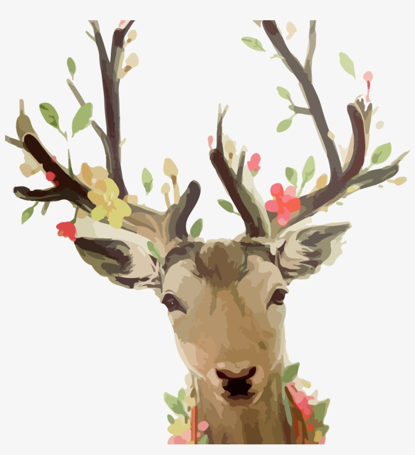 Reindeer Painting Sika Download - 18 X 18 Inches Decorative Cotton Linen Square Throw, transparent png download