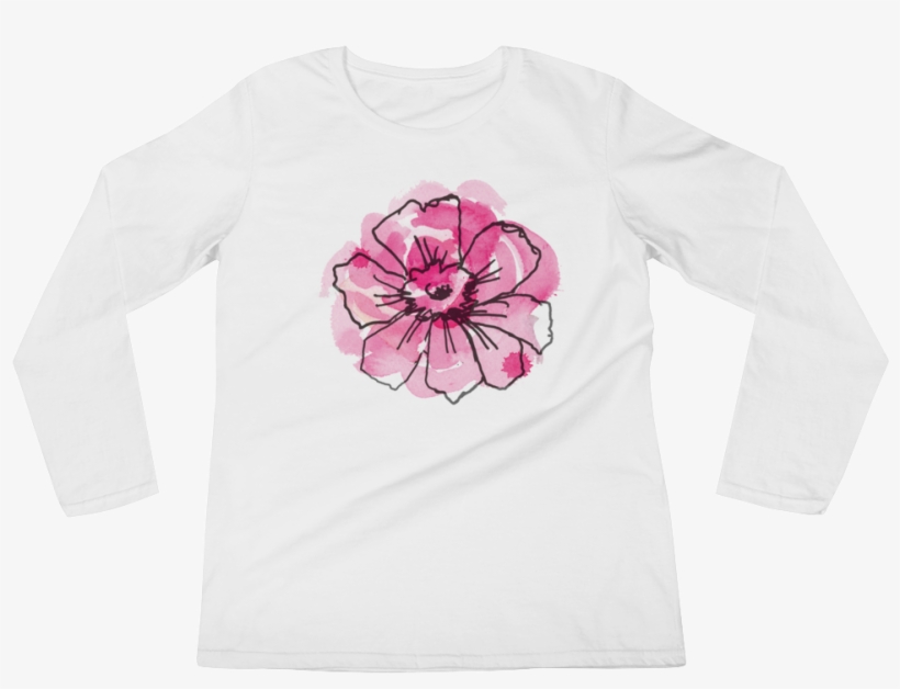 Black Anemone & Pink Watercolor Ladies Long Sleeve - Hibiscus, transparent png download
