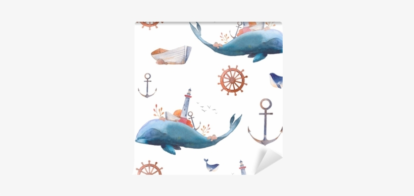 Watercolor Creative Whale Seamless Pattern - Watercolor Painting, transparent png download