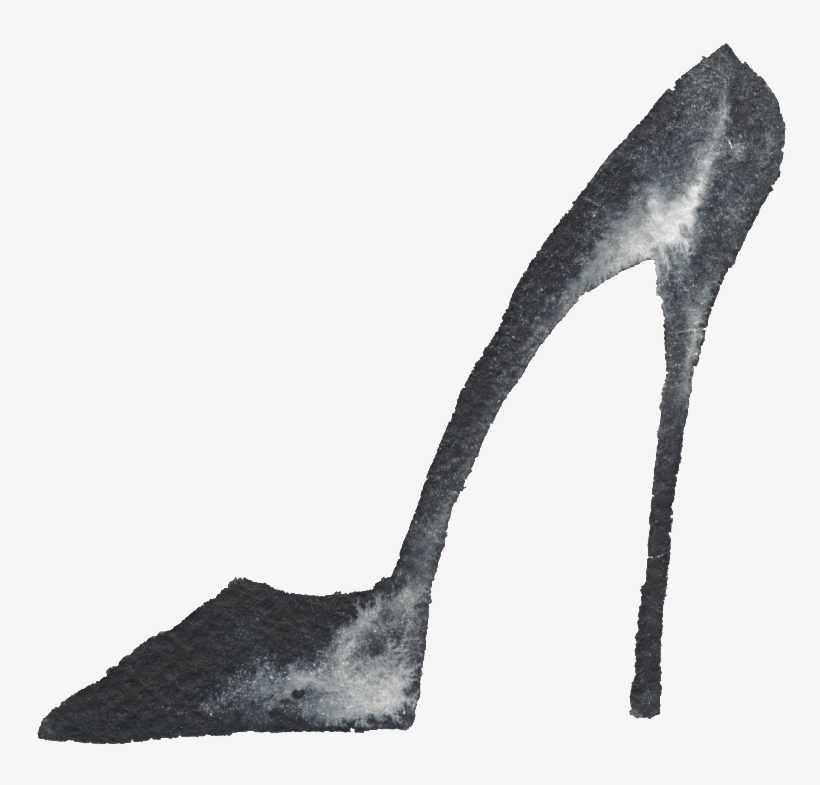 This Graphics Is Stiletto Black And White Watercolor - High-heeled Shoe, transparent png download