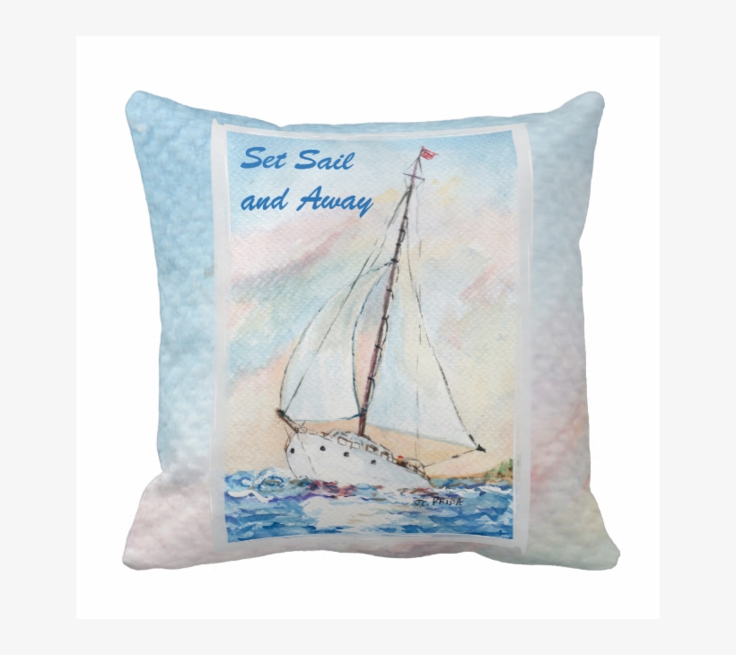 Sailboat At Sea Fine Art Watercolor Painting Pillows - Sail, transparent png download