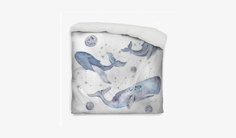 Watercolor Illustration With Whales And Stars Duvet - Whales Illustrations, transparent png download