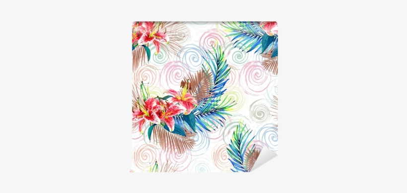 Seamless Floral Pattern With Beautiful Watercolor Palm - Watercolor Painting, transparent png download