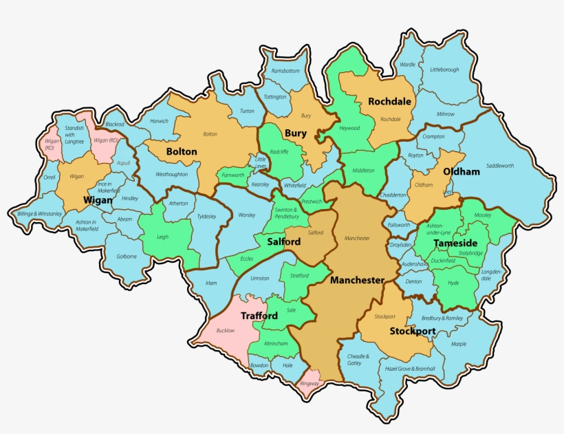 Postcode Map Of Greater Manchester Greater Manchester County - Postcode Map Greater Manchester Transparent Png  - 3358X2443 - Free Download On Nicepng