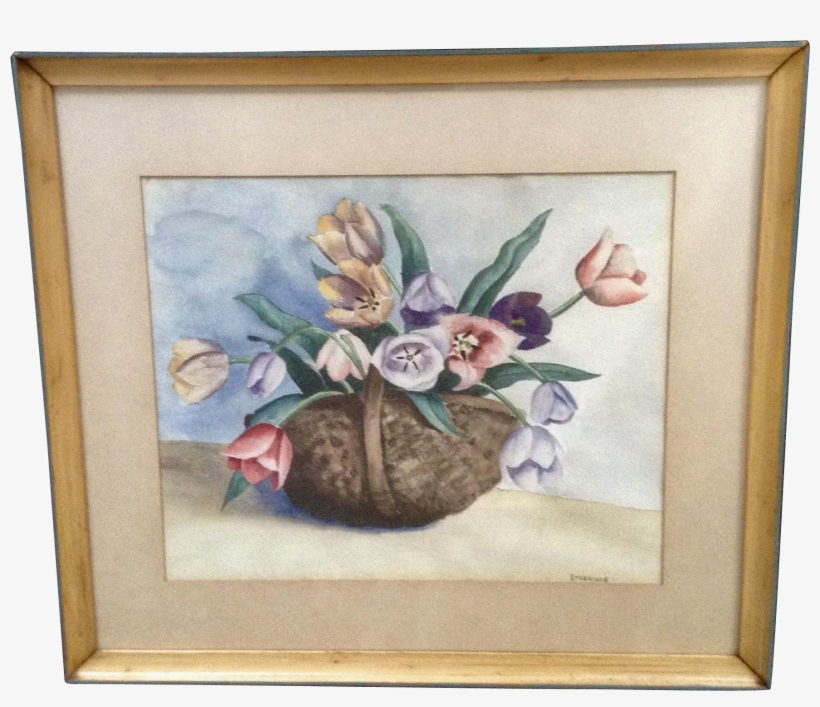 Etheridge, Basket Of Tulips Floral Still Life Watercolor - Watercolor Painting, transparent png download