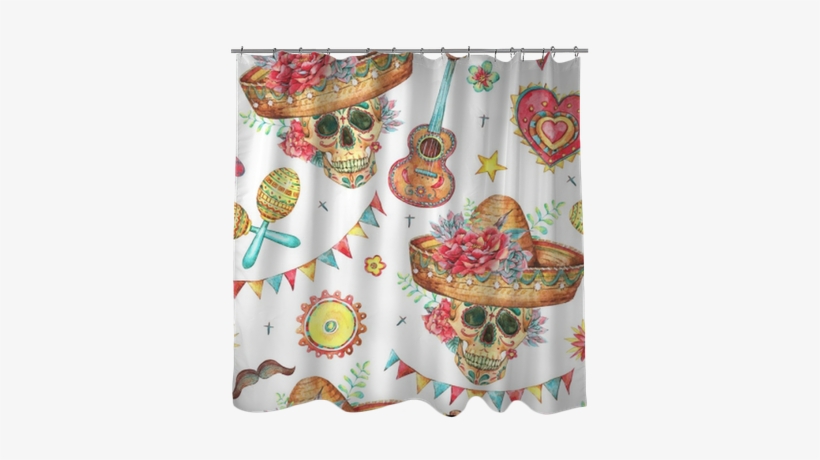 Watercolor Seamless Pattern With Skull In Sombrero - Motif, transparent png download
