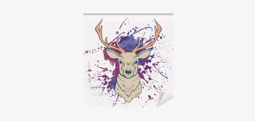 Vector Grunge Illustration Of Deer With Watercolor - Purple Deaddress Shower Curtain, transparent png download