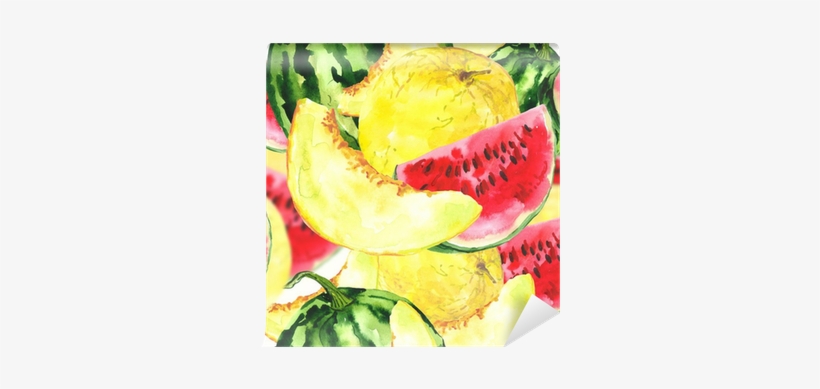 Watercolor Seamless Background With Melon And Watermelon - Watermelon, transparent png download