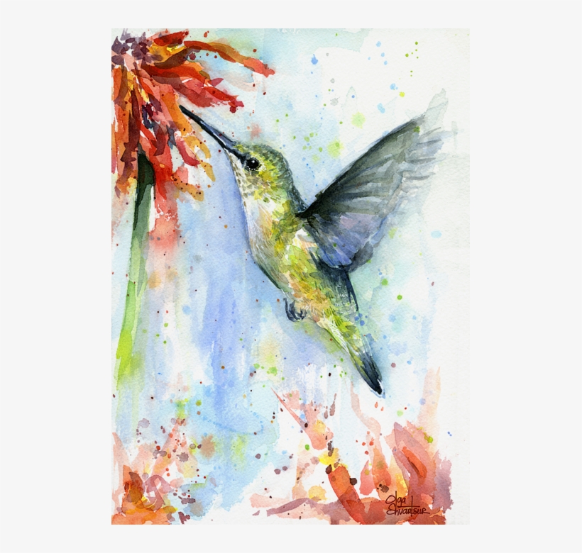 Click And Drag To Re-position The Image, If Desired - Hummingbird And Flower Watercolor, transparent png download