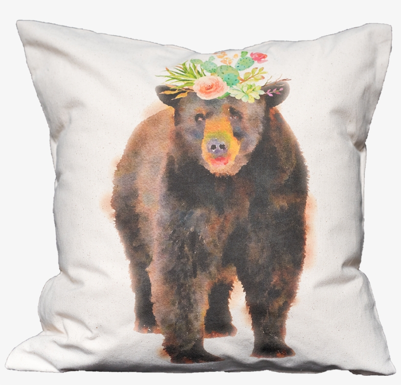 Watercolor Floral Bear - Cushion, transparent png download
