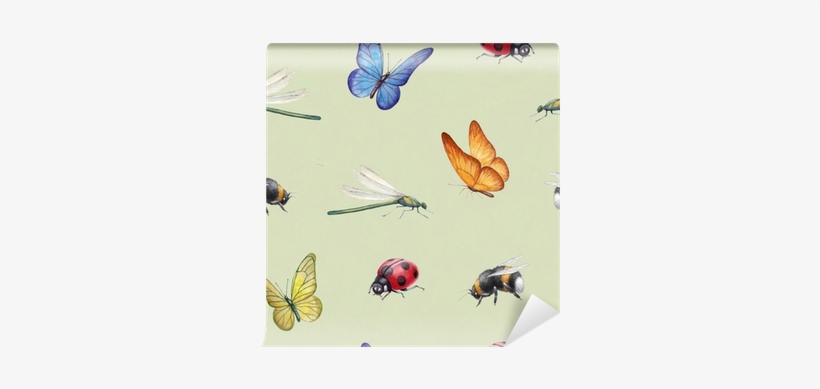 Seamless Pattern With Watercolor Insects Illustrations - Illustration, transparent png download