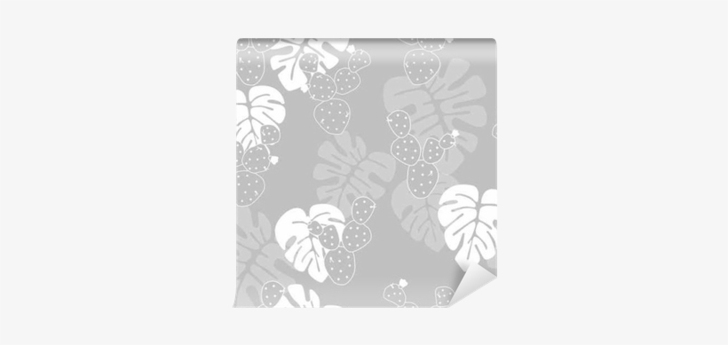 Seamless Pattern With Palm Leaves And Cactus - Swiss Cheese Plant, transparent png download