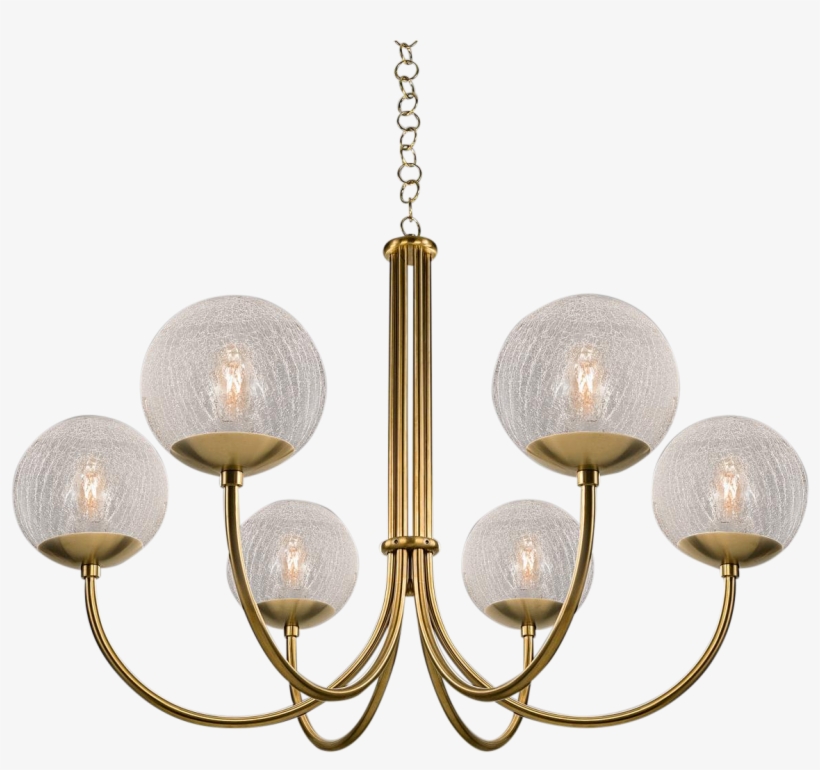 Oxford Brushed Brass 6 Arm Cracked Glass Globes Pendant - Chandelier, transparent png download