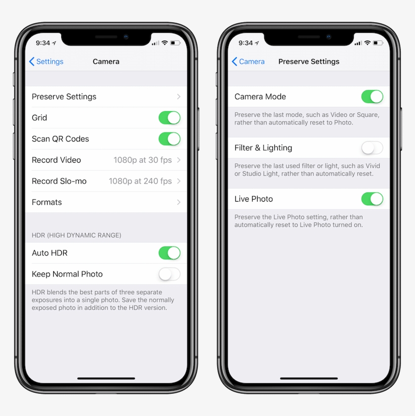 From Here, Tap On Preserve Settings And Turn On Camera - Iphone X Camera Tips, transparent png download