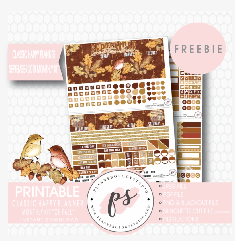 Oh Fall Classic Happy Planner September 2018 Monthly, transparent png download