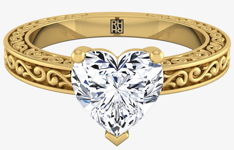 Heart Shape Diamond Solitaire Engagement Ring With - Rose Gold Engagement Rings Heart, transparent png download
