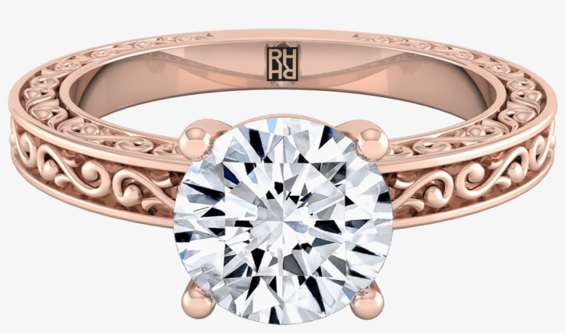 Diamond Solitaire Engagement Ring With Scroll Detail - Diamond Cut, transparent png download