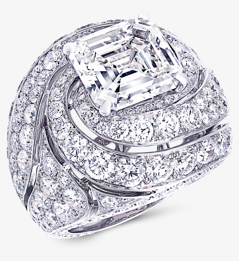 A Graff Swirl Ring Featuring An Emerald Cut Diamond, transparent png download
