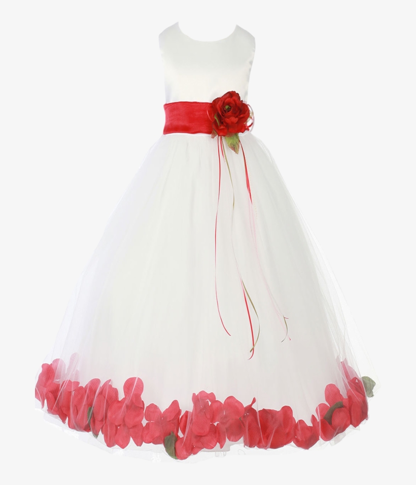Red Satin & Tulle Flower Petal Dress W Sash - Girl, transparent png download