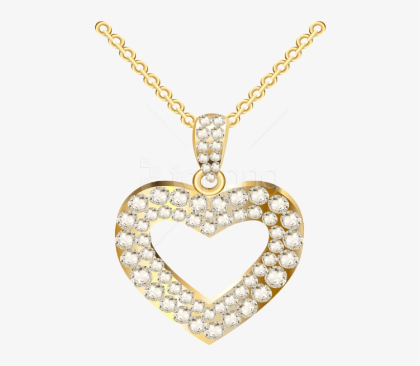 Free Png Download Golden Heart Necklace With Diamonds - Heart Necklace Gold Png, transparent png download