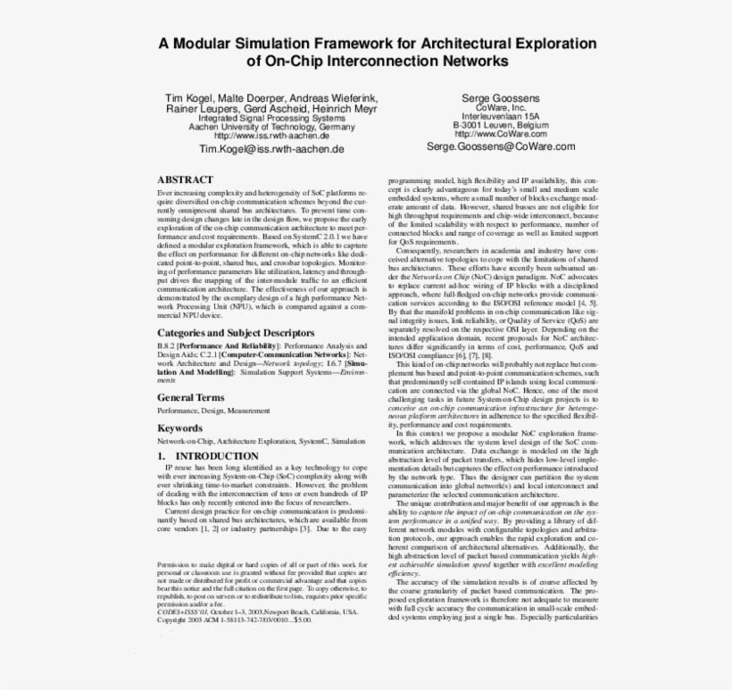 A Modular Simulation Framework For Architectural Exploration - Document, transparent png download