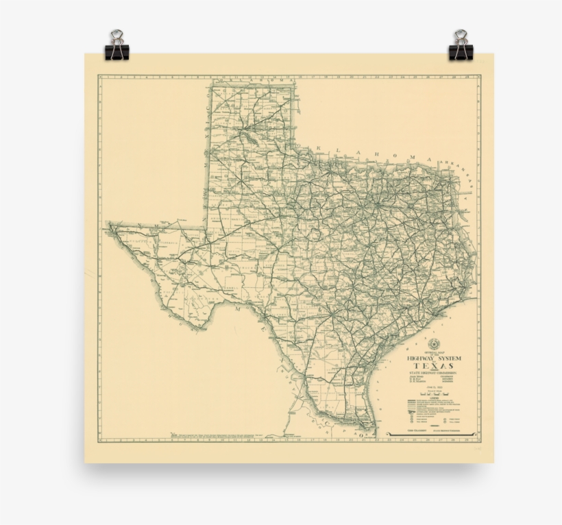 1933 Texas State Highway Map - Map Of Texas, transparent png download
