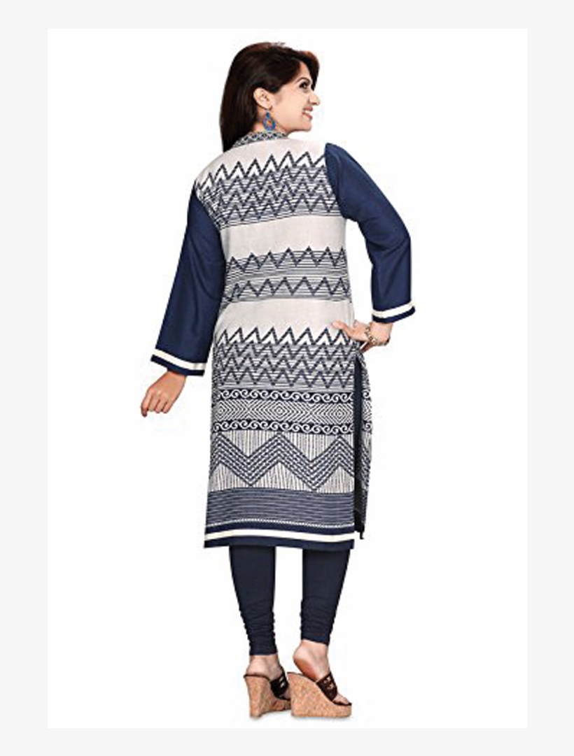 Rayon Cotton A-line Printed Women's Kurti White & Navy - Formal Wear, transparent png download