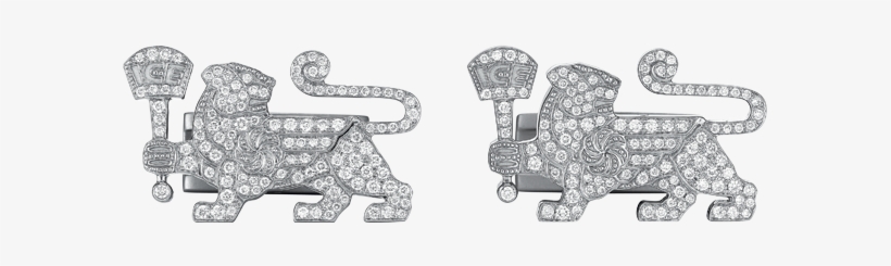 18k White Gold With Diamonds Lioness Cuff Links - Bench, transparent png download