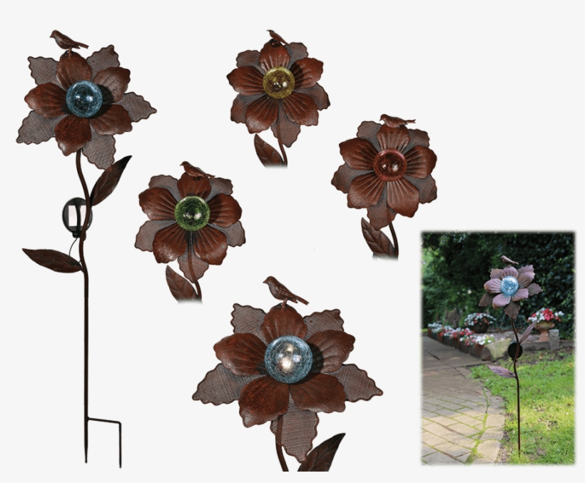 Metal Garden Stick With Solar & Led - Artificial Flower, transparent png download