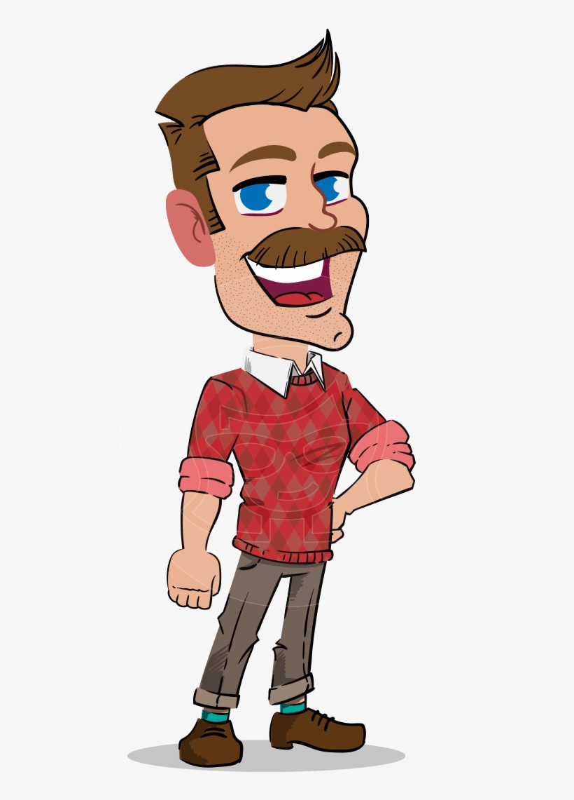 Simple Style Cartoon Of A Man With Mustache - Cartoon, transparent png download