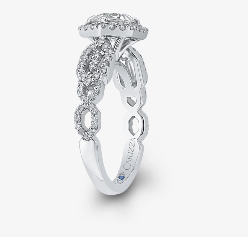 18k White Gold Round Diamond Hexagon Shape Halo Engagement - Engagement Ring, transparent png download