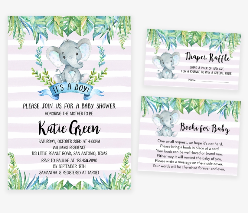 Blue Elephant Safari Baby Shower Invitation Pack - Swallowtail Butterfly, transparent png download